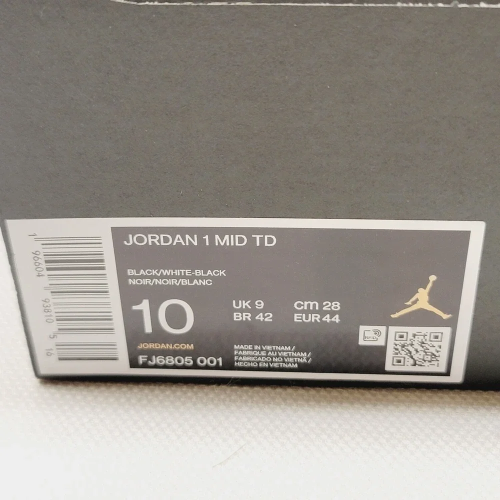 Air Jordan 1 Mid TD Football‎ Cleats Men's Size 10 Black White Swoosh FJ6805-001